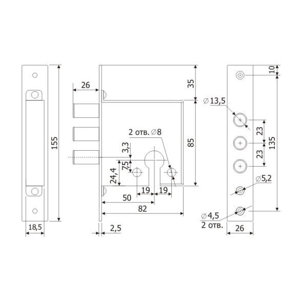 Замок врезной 12.01  Гардиан