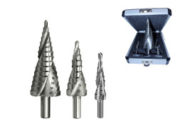 Набор сверл ступенчатых кобальт 3 предмета 4-12, 4-20, 4-32; (метал. коробка) витые М2 SKOLE