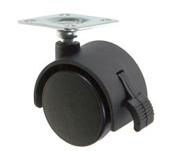 Колесо мебельное поворотное, черный пластик с тормозом SIZE:2" (50) Нагрузка 40кг. 6004050