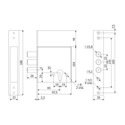 Замок врезной 32.01(без накладок)  Гардиан