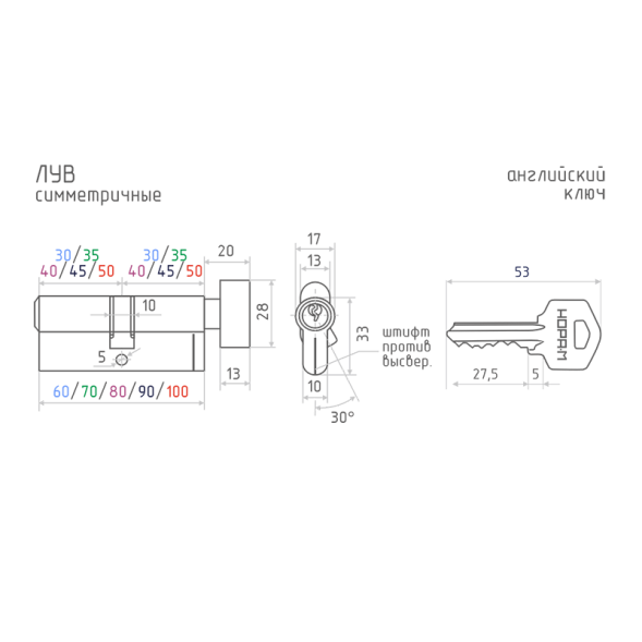 Цилиндр.мех-м ЛУВ-80 (латунь) (40-40)  "Нора-М"