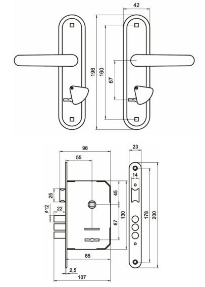 Замок врезной ОМЕГА ЗВ 9.1-02 (медь)