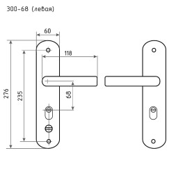 Ручка двер. на планке 300-68мм (Автомат) Левая мат.никель/черн. никель Нора-М