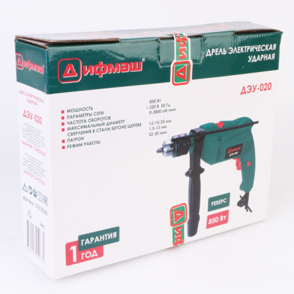 Дрель электрическая ударная, 850 Вт, (ДЭУ-020) "ДИФМАШ"