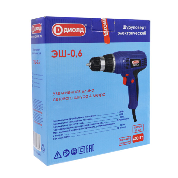 Шуруповерт электрический 600 Вт, 0-750 об/мин.(ЭШ-0,6) "ДИОЛД"