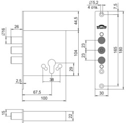 Замок врезной лазурит  1.01.07 з/в d16мм