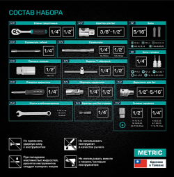 Набор инструментов, 1/2",1/4",СrV, пластиковый кейс 82 предм. STELS