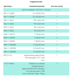 WP Отвертка-трещетка поворотная с набором бит в рукоятке