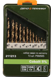 211213 Набор сверл по металлу P6M5K5, 13шт (d 1,5-6,5  шаг 0,5 +3,2 +4,8 мм )