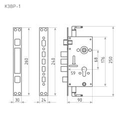 Корпус замка КЗВР-101 (85мм) (золото) "Нора-М"