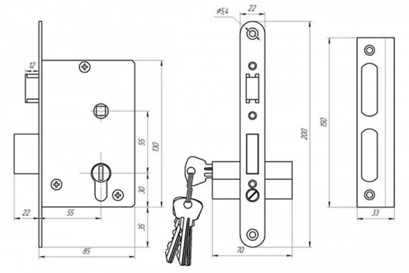 Замок врезной ГАРАНТ ЗВ4-3.03 черный