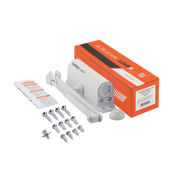 Доводчик дверной LONEX 330 (от 50 до 120 кг) (белый) морозостойкий