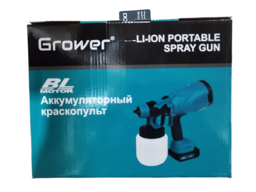 Аккумуляторный краскопульт, 21v, 2.6Ah аккум, З/У GROWER
