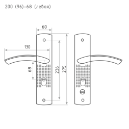 Ручка двер. на планке 200(96)-68 мм Левая мат.никель  "Нора-М"