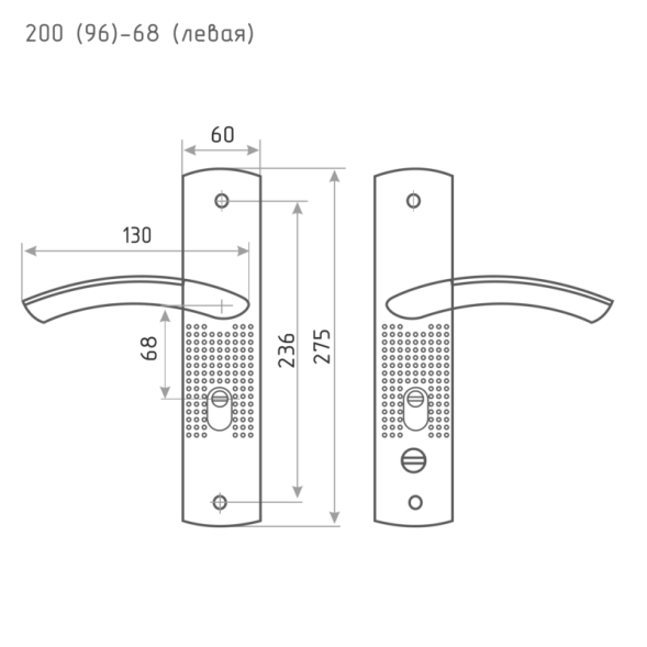 Ручка двер. на планке 200(96)-68 мм Левая мат.никель  "Нора-М"