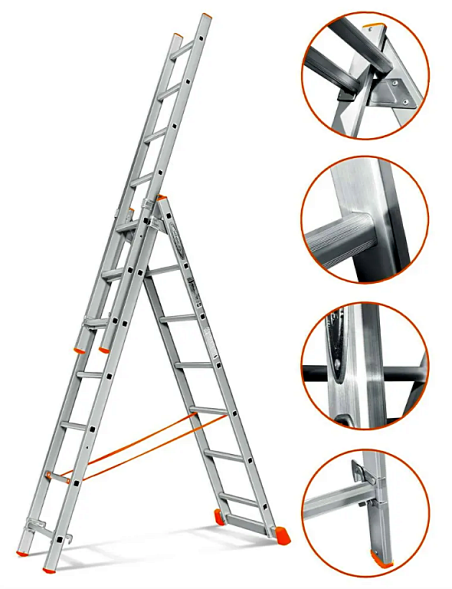 Лестница индустриального типа трехсекционная 3*12 330/574/817, 19,2 кг (399)