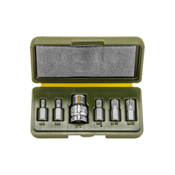 627446 Набор вставок 3/8 Spline 6 предм.(М5,М6,М8,М10,М12 L=30мм, переходник на кв.1/2