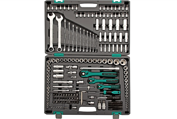 Набор инструментов, 1/2&quot;, 3/8&quot;,1/4&quot;,СrV, S2 усиленный кейс 216 предм. STELS