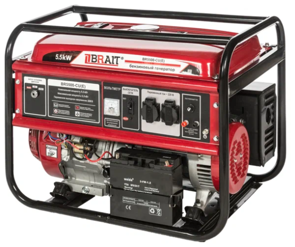 Генератор бензиновый BR5500-CU(Е) (5,0/5,5кВт,220В,50Гц,12В) электростартер+аккумулятор, медная обмо